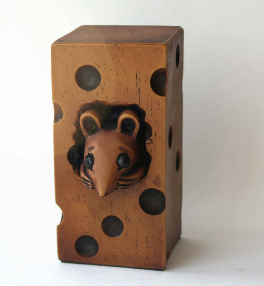 Church Mouse Hiding In Cheese Reproduction Carving Ornament.