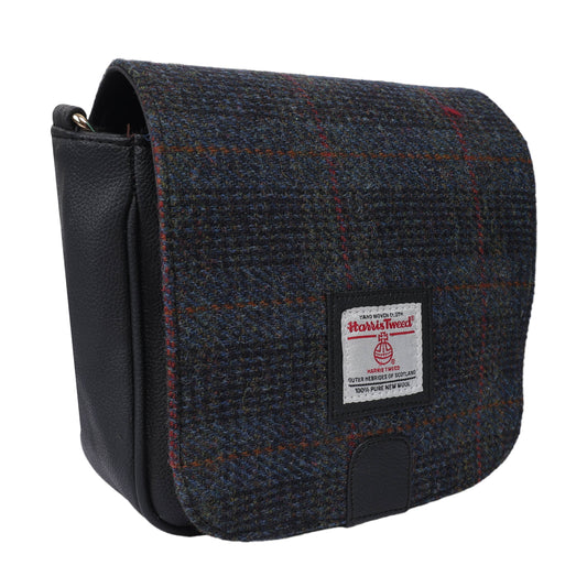 Harris Tweed Cross Body Saddle Bag Navy Blue