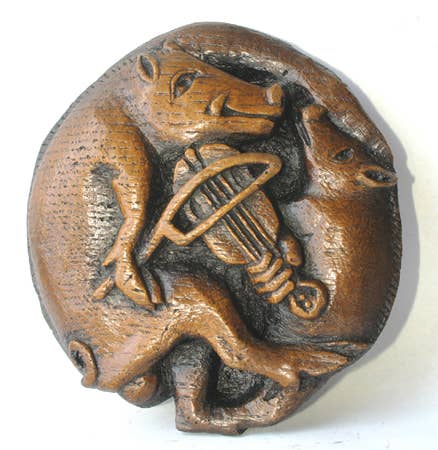 Pig Playing The Viol - Reproduction Cathedral Carving.