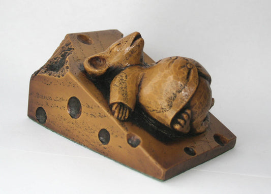 Church Mouse Asleep on Cheese Reproduction Carving Ornament.