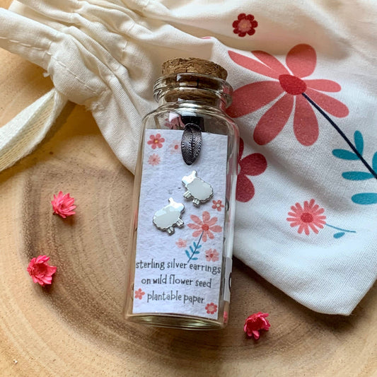 Sheep Sterling Silver Bottled Earrings With Cotton Bag