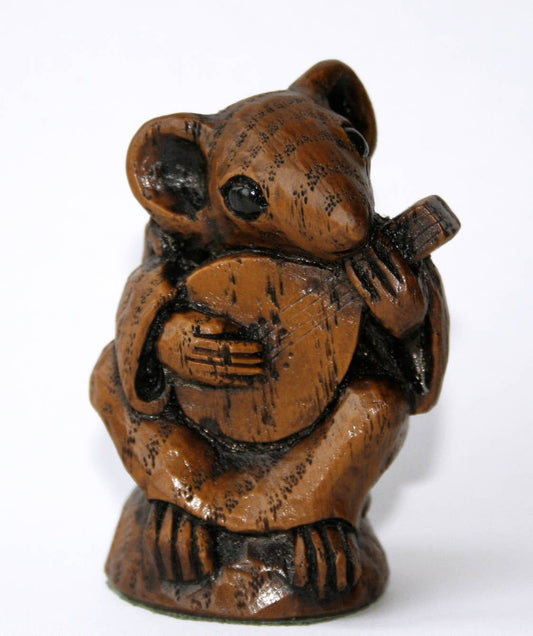 Church Mouse Playing Mandolin. Reproduction Carving Ornament