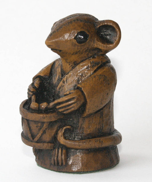 Musician Mouse Drumming. Reproduction Carving Gift Ornament.