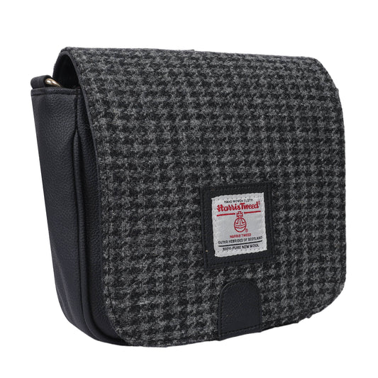 Harris Tweed Cross Body Saddle Bag Black